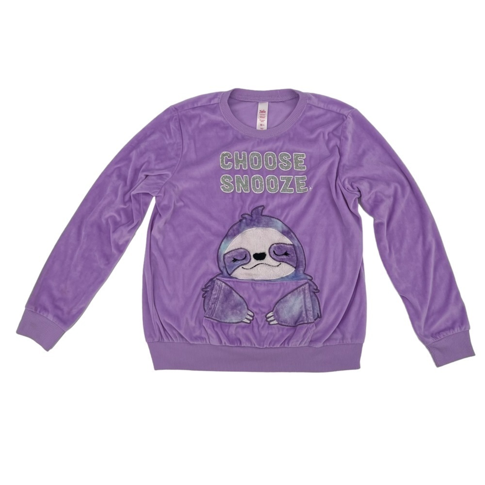 Justice Purple Sloth Choose Snooze Pajama Long Sleeve Shirt Size 10 Plus Girl's